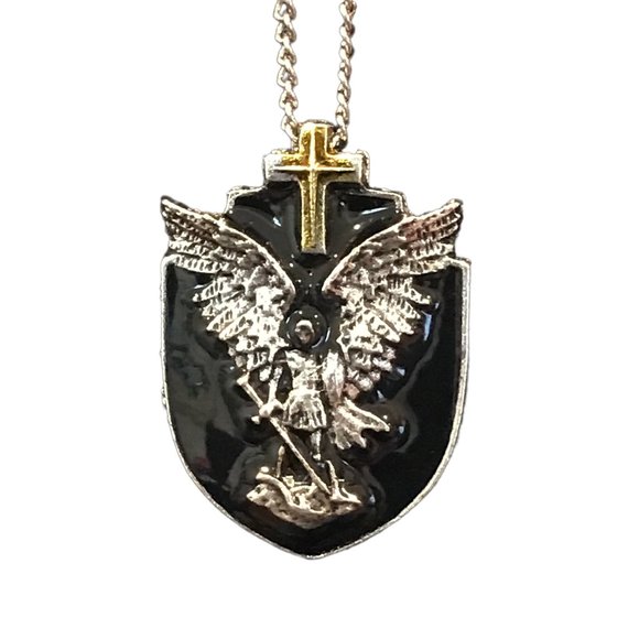 Necklace, Christian, Warrior Angel, Cross, Religious, Faith, Shield, Unisex - Picture 1 of 5